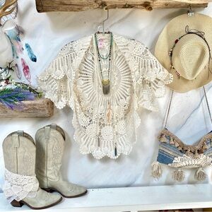 Artisan crochet boho knit granny shrug w shabby chic vibe